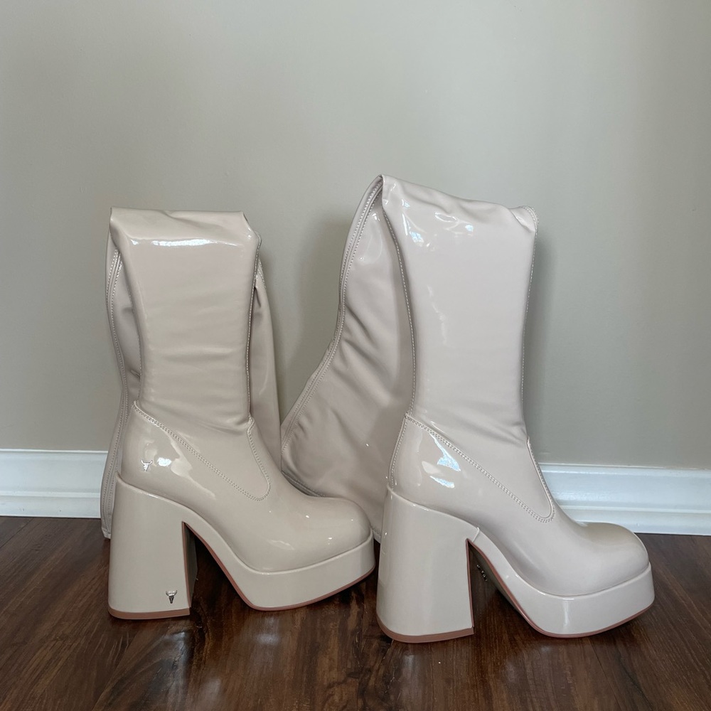 Windsor Smith Patent Knee High Sock Boot Chunky Heel